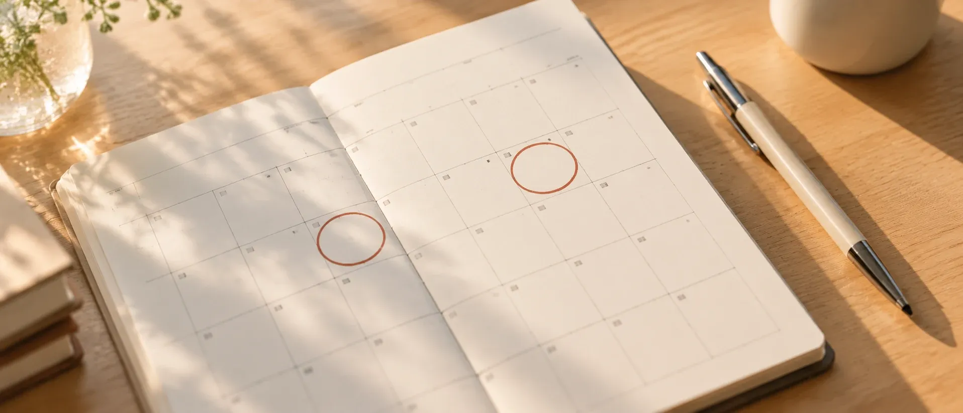 Two marked dates on a plain paper planner